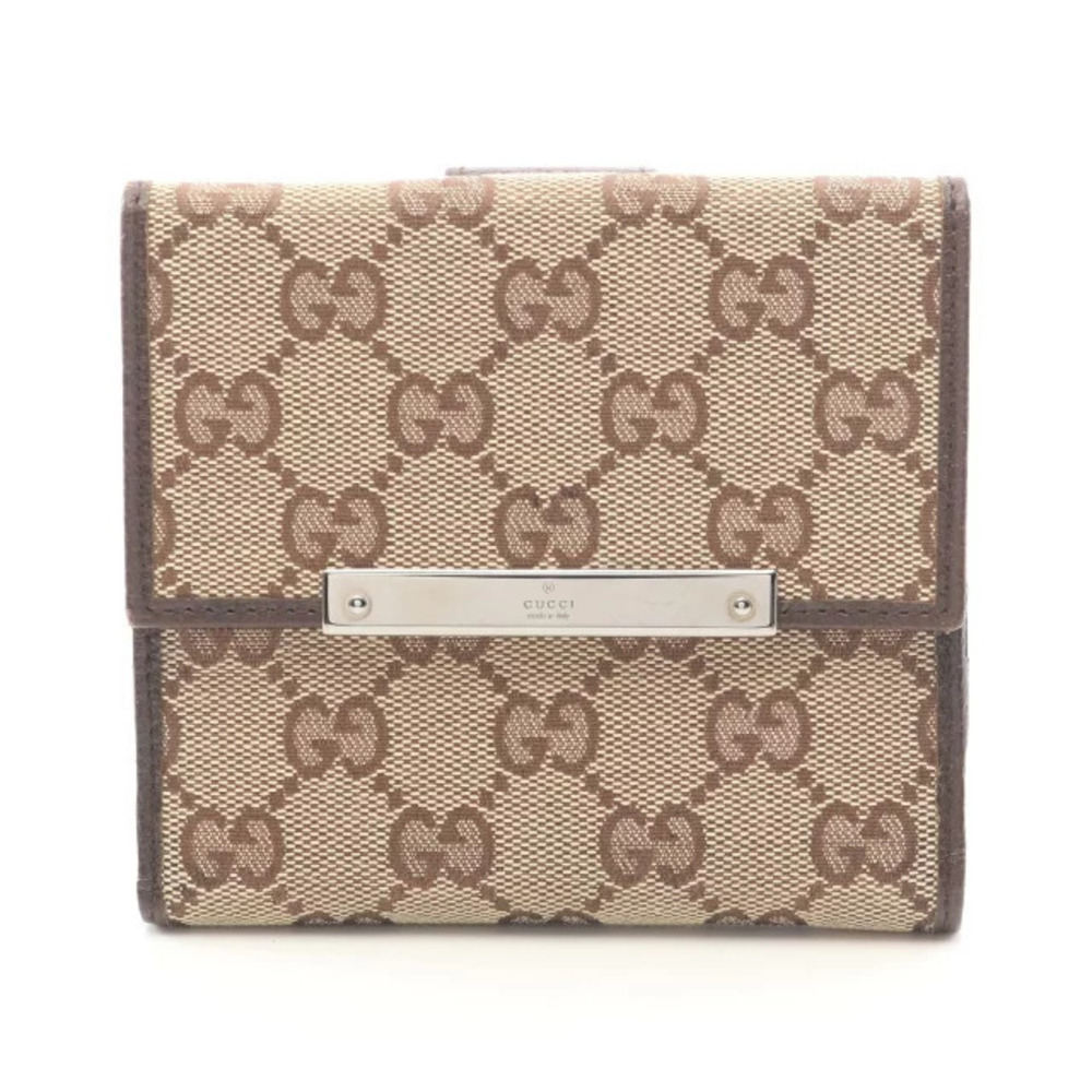 Gucci GG Canvas Bi fold Wallet Leather Beige Cream Brown